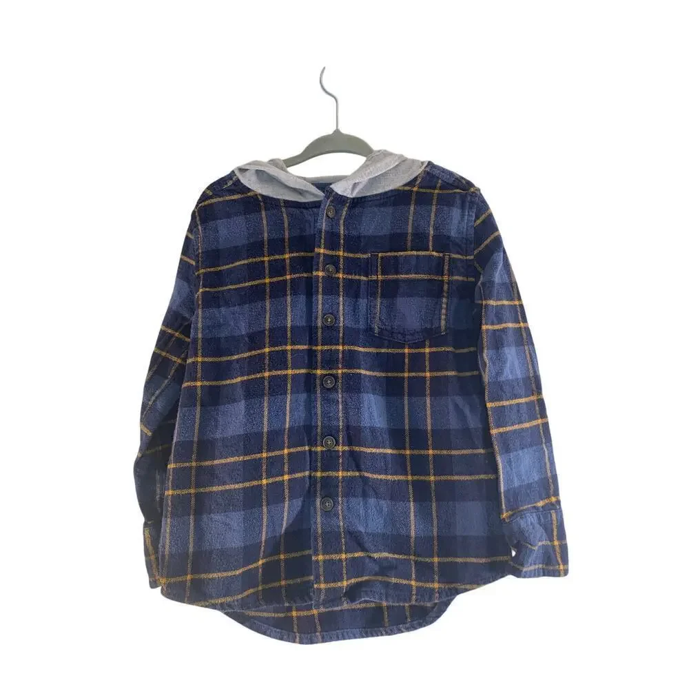 OSHKOSH B’GOSH Boy’s Hooded Button Down Long Sleeve Flannel Shirt / Size: 4